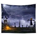 Halloween skeleton pumpkin cemetery tapestry for bedroom wall decor in purple blue hues - Cgt046-22