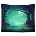 Halloween wall tapestry featuring a spooky moonlit forest and pumpkin decorations - Cgt046-24