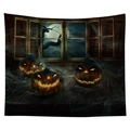 Tapisserie d'Halloween avec citrouilles lumineuses, pleine lune et décor de nuit effrayant - Cgt046-27 / 95*73 (Peau de Pêche)