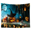 Tapisserie d'Halloween avec citrouille et chapeau de sorcière dans une forêt bleue - Cgt046-28 / 95*73 (Peau de Pêche)