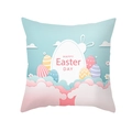 Paaskussenhoes met konijntjes en gekleurde eieren op een lichtblauwe achtergrond voor decor - Bleekblauw Happy Easter Day (TPR354-3)