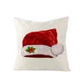 Fodera per cuscino natalizio con cappello di Babbo Natale e agrifoglio in lino - 45*45cm (Inserto non incluso) / Cappello Rosso di Natale (JYM109-5)