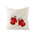Fodera natalizia con guanti rossi su tessuto beige con trama effetto lino - 45*45cm (Inserto non incluso) / Muffole Rosse (JYM109-6)