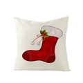 Fodera per cuscino natalizio con calza rossa su tessuto di poliestere beige per divano - 45*45cm (Inserto non incluso) / Calza Rossa (JYM109-7)