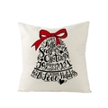 Dettaglio federa natalizia in lino con tipografia a campana e fiocco rosso decorativo - 45*45cm (Inserto non incluso) / Campana Artistica (JYM109-11)
