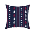 Square dark blue Christmas pillowcase featuring red and white trees and star patterns - Blue Base Striped Christmas Tree (TPR303-12) / 45x45CM (No Core)