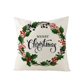 Federa per cuscino in poliestere con ghirlanda natalizia e scritta Merry Christmas - 45*45cm (Inserto non incluso) / Ghirlanda di Agrifoglio (JYM109-18)