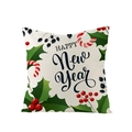 Fodera per cuscino natalizia con scritta Happy New Year, agrifoglio e bastoncini di zucchero - 45*45cm (Inserto non incluso) / Ghirlanda Buon Anno (JYM109-19)