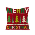 Federa natalizia rossa in lino con scritta Merry Christmas e cinque alberi di Natale - 45*45cm (Inserto non incluso) / Cinque Alberi Colorati (JYM109-22)