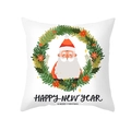 Cartoon Santa Claus Christmas wreath square pillow cover with Happy New Year text - Santa And Wreath (TPR303-22) / 45x45CM (No Core)