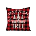Dettaglio federa natalizia a quadri rossi e neri con stampa di alberi di Natale - 45*45cm (Inserto non incluso) / Alberi Fattoria Plaid (JYM109-28)