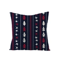 Dettaglio della federa natalizia in lino con strisce blu e motivi di alberi festivi - 45*45cm (Inserto non incluso) / Stile Nordico Blu Scuro (JYM109-40)