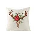 Faux linen Christmas pillowcase with vintage reindeer skull and poinsettia print - Vintage Deer Skull and Poinsettia Pattern (JYM110-7)