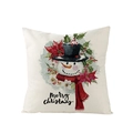 Square Merry Christmas pillow case with watercolor snowman and floral print decor - Smiling Snowman and Poinsettia Pattern (JYM110-10)