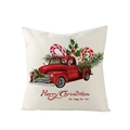 Nordic Christmas pillowcase featuring a red vintage truck and Merry Christmas text - Red Vintage Truck Carrying Pine Tree Pattern (JYM110-15)