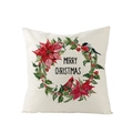 Nordic Christmas pillow cover with red cardinals, floral wreath, and Merry Christmas text - Poinsettia Pine Berries Cardinal Wreath Pattern (JYM110-16)