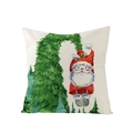 Nordic Christmas pillowcase featuring a cartoon Santa Claus and tree on linen fabric - Hand-painted Christmas Tree and Upside-down Santa Pattern (JYM110-19)