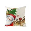 Square polyester pillow cover featuring watercolor Santa Claus and reindeer print - Watercolor Santa Reindeer and Gift Box Pattern (JYM110-20)