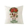 Creamy polyester Christmas pillowcase featuring red poinsettia and Merry Christmas print - Poinsettia Pinecones Bells Gingerbread Man Illustration (JYM110-22)
