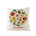 Square polyester Christmas cushion cover with vintage wreath and Merry Christmas print - Circular Composition Christmas Decorations Mixed Pattern (JYM110-23)