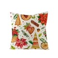 Nordic Christmas pillowcase featuring red poinsettia and wooden tree print on linen fabric - Wood Grain Christmas Tree with Pinecones and Berries Pattern (JYM110-24)