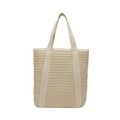 Light beige woven straw tote bag with wide handles for beach and daily casual use - Rice White (No Pendant)