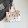 Borsa tote bianca con stampa a ciliegie e manici rosa da donna in uno stile casual dolce - Stile Ciliegia