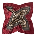 Macro detail of wine red square scarf featuring leopard print and geometric chain patterns - Burgundy / 90cmx90cm