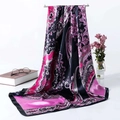 Elegant 90cm paisley print satin scarf with retro ethnic floral patterns in rose and black - Black Purple Paisley
