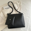 Minimalist black tote bag in matte faux leather with matching pouch and knotted shoulder strap - Black