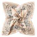 Elegant champagne paisley satin square scarf featuring a silky texture and classic ethnic print - Beige