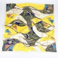 Elegante foulard in seta 90cm con stampa catene, paisley e nappe in giallo e blu navy - Giallo Limone
