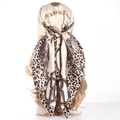 Satin silk scarf with champagne leopard print and baroque gold chain patterns for women - Beige