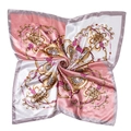 Elegant 90cm square satin scarf featuring golden chain and equestrian motifs on pink and grey - Grey Pink