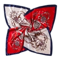 Satin silk scarf featuring classic chain horsebit print and elegant rolled hem - Navy Red