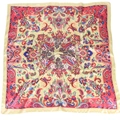 Carré de soie satiné 90x90cm avec motif paisley vintage et fleurs sur fond crème - 90*90cm / Beige