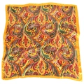 Sciarpa di seta vintage 90x90cm con stampa paisley e bordo in raso giallo vivace - 90x90cm / 4# Oro (Paisley)