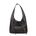 Large black oil wax leather tote bag with a bow accent and a small silver heart detail - Black