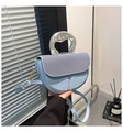 Detail of light blue saddle bag featuring silver metal handle and striped flap texture - Blue