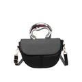 Minimalist black leather and grey fabric saddle bag with unique silver metallic handle - Black