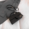 Retro schwarze kleine quadratische Ledertasche mit goldenen Metalldetails und Griff - Schwarz