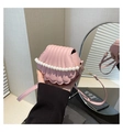 Detail of pink shell-shaped crossbody bag featuring pearl chain and quilted PU leather - Pink