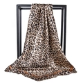 Classic brown leopard print satin square scarf with dark borders on a metal stand - Light Coffee Leopard