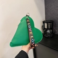 Green heart-shaped leather clutch bag with colorful LOVE ribbon handle and top zipper - Green