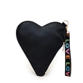 Porte-monnaie cœur en cuir noir avec zip doré et dragonne tissée LOVE colorée - Noir