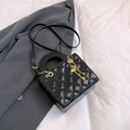 Minimalist black quilted crossbody bag with glossy finish and gold key charm - No Pendant / Black