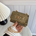 Elegant gold rhinestone mini square handbag with chain strap for formal parties - Gold