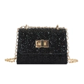 Chic black sequin crossbody bag for women with gold chain strap and turn-lock closure - Black