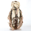 Leopard print and gold chain satin square scarf for women in champagne and brown tones - Beige