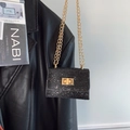 Mini black glitter chain bag with golden lock for women in 2025 trendy style - Black